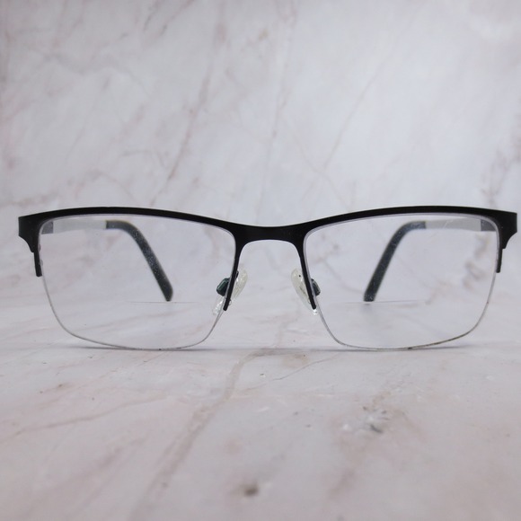 Perry Ellis PE 411-2 Mens Rectangular Semi-Rimless Eyeglass Frames Black Silver